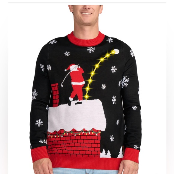 NWOT Tipsy Elves Mens Crewneck Christmas Sweater With LED Lights - Picture 1 of 2